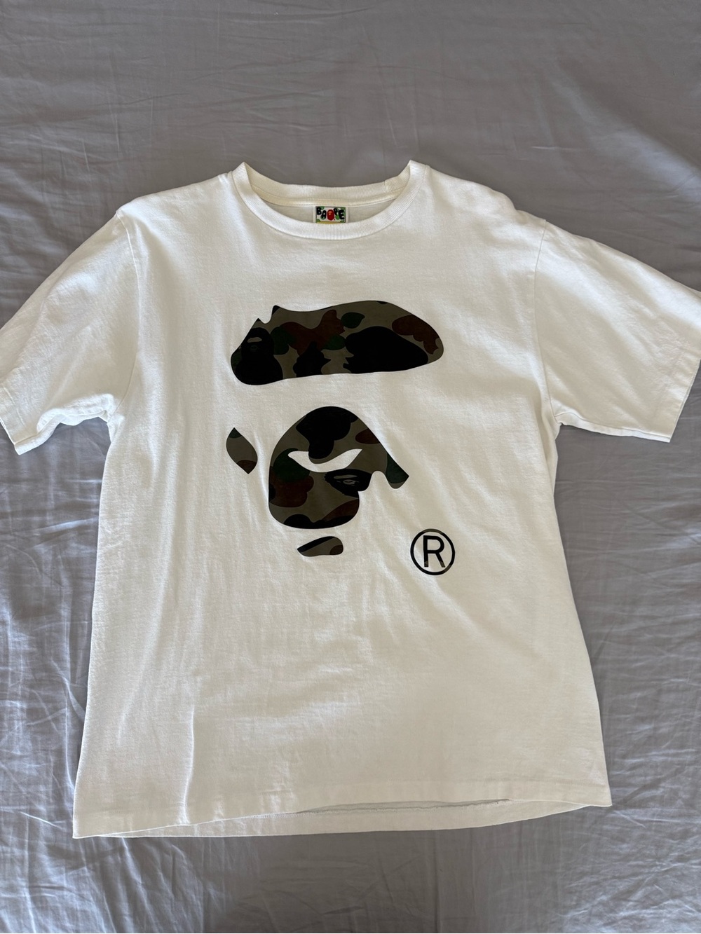Bape White Tee with Brown Ape Head Patch- Reflection